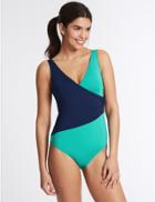 Marks & Spencer Secret Slimming&trade; Colour Block Wrap Swimsuit Navy Mix