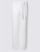 Marks & Spencer Petite Pure Linen Wide Leg Trousers White