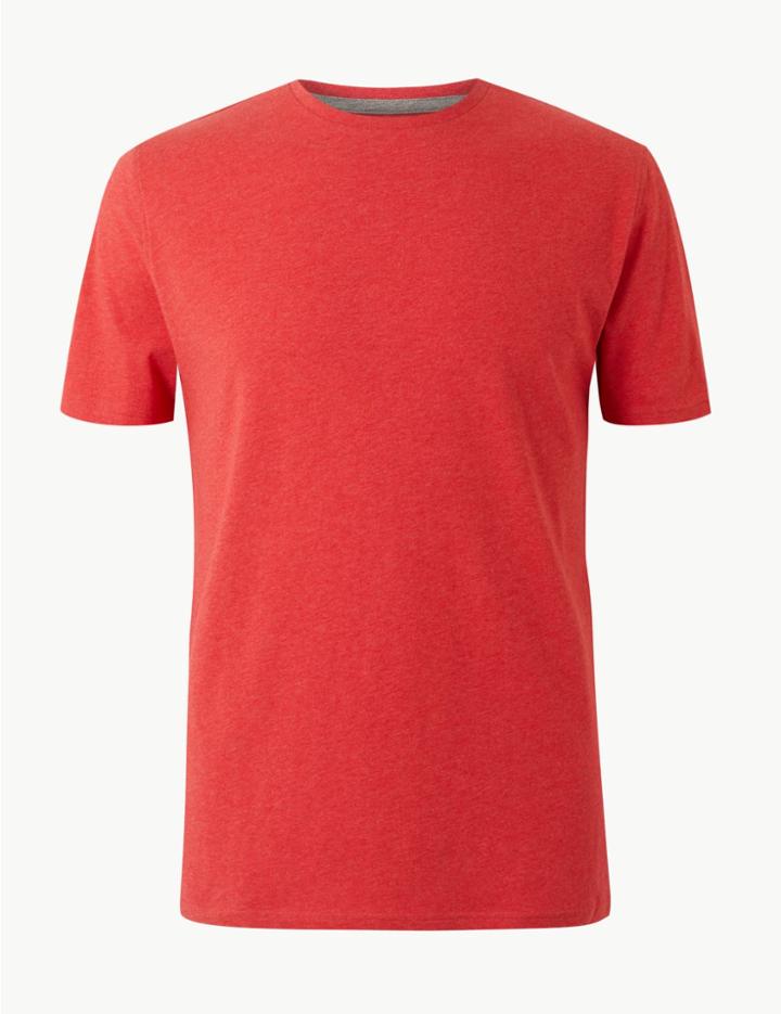 Marks & Spencer Slim Fit Pure Cotton Crew Neck T-shirt Red Mix