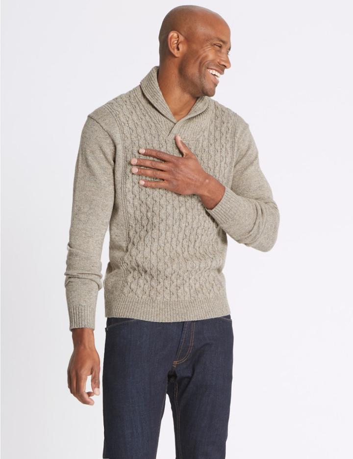 Marks & Spencer Textured Shawl Neck Jumper Neutral