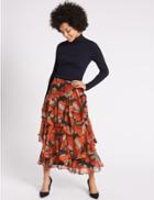 Marks & Spencer Scarf Print Ruffled A-line Midi Skirt Black Mix