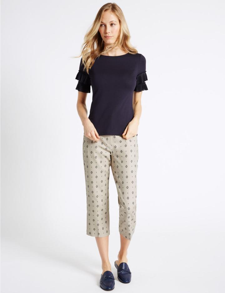 Marks & Spencer Cotton Rich Cropped Slim Leg Trousers Stone Mix