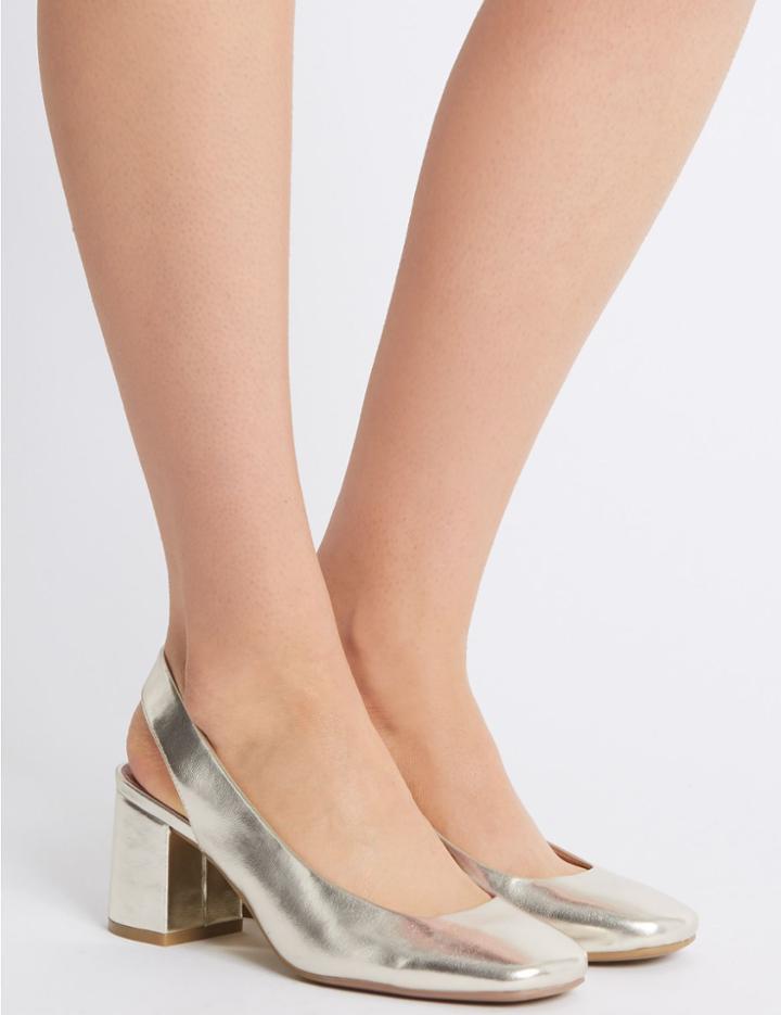 Marks & Spencer Wide Fit Block Heel Slingback Court Shoes Gold