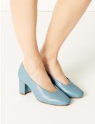 Marks & Spencer Wide Fit Block Heel Court Shoes Blue