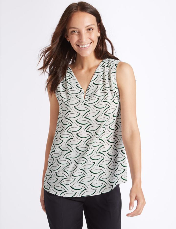 Marks & Spencer Geometric Print V-neck Vest Top Ivory Mix