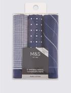 Marks & Spencer 3 Pack Pure Cotton Assorted Handkerchiefs Navy Mix