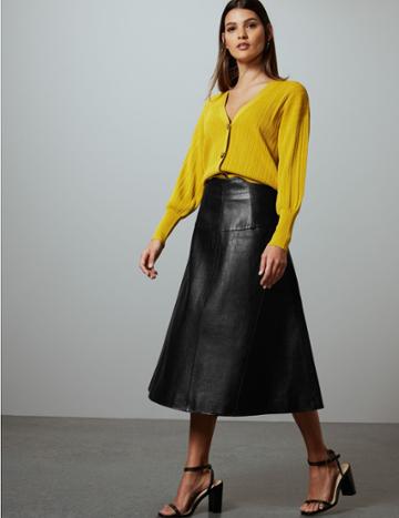 Marks & Spencer Leather Fit & Flare Midi Skirt Black