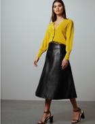 Marks & Spencer Leather Fit & Flare Midi Skirt Black