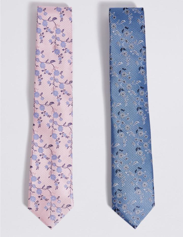 Marks & Spencer 2 Pack Floral Print Tie Blue Mix