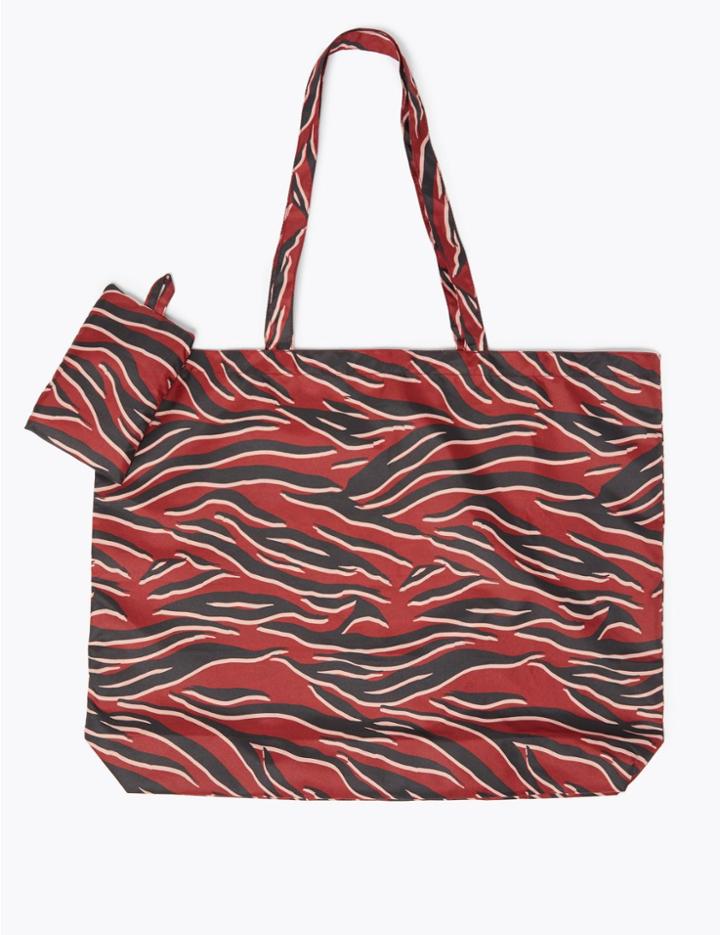 Marks & Spencer Animal Print Packable Shopper Burgundy Mix