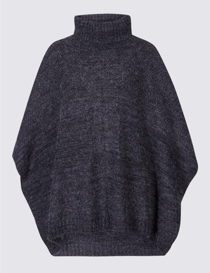 Marks & Spencer Mixed Stitch Poncho Navy Marl