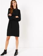 Marks & Spencer Crepe Collared Neck Shift Dress Black