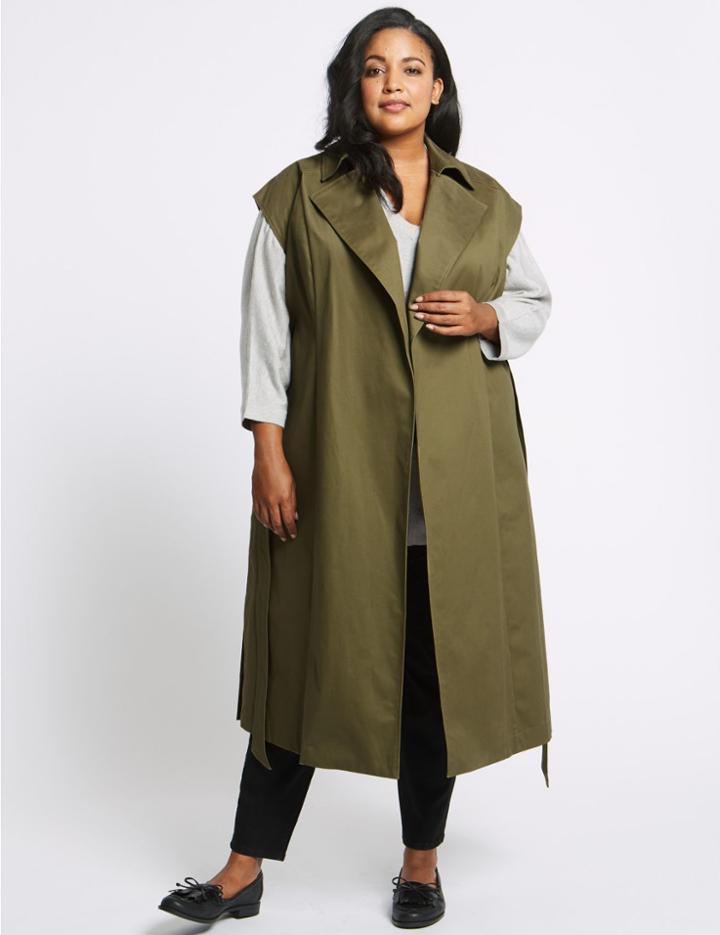 Marks & Spencer Curve Cotton Rich Longline Trench Coat Khaki