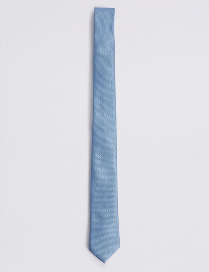 Marks & Spencer Skinny Textured Tie Medium Blue