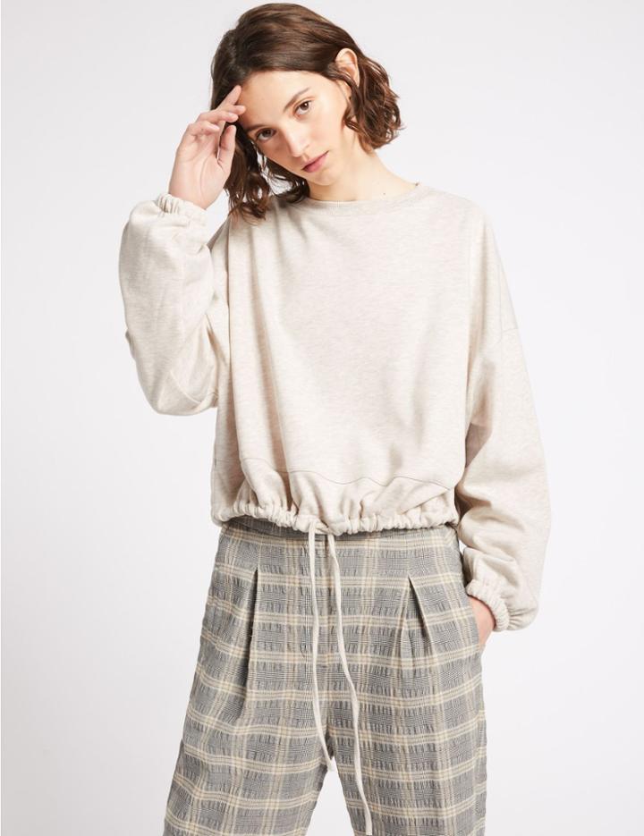 Marks & Spencer Cotton Blend Cropped Sweatshirt Oatmeal