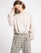 Marks & Spencer Cotton Blend Cropped Sweatshirt Oatmeal