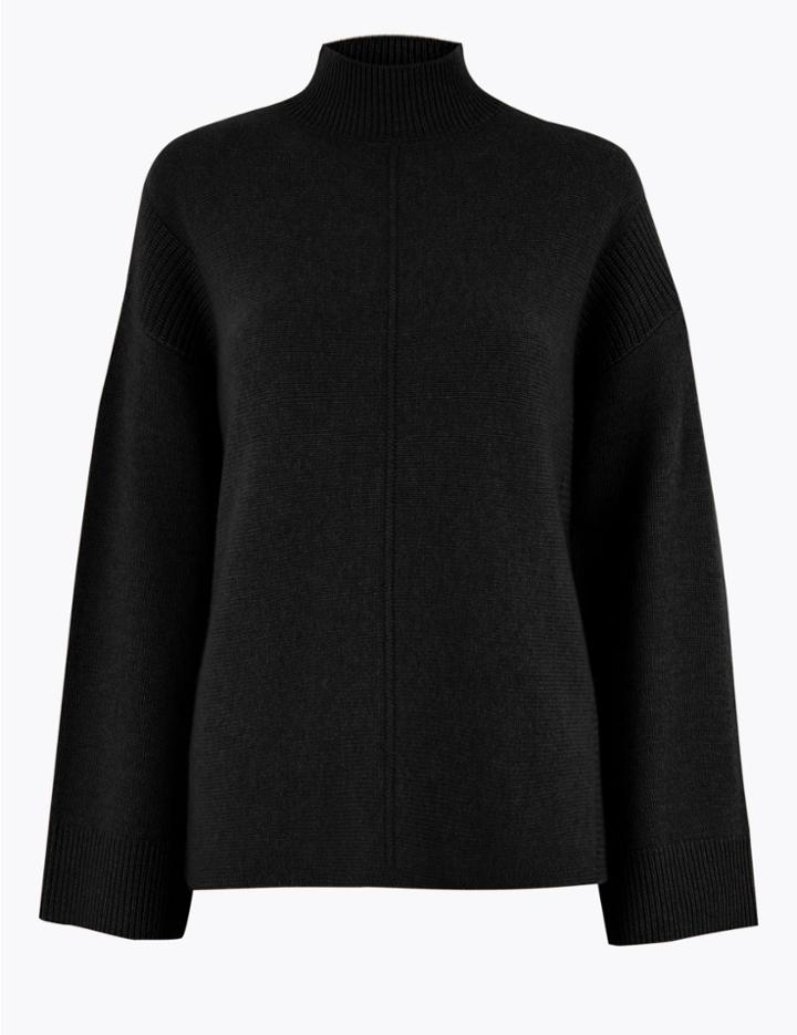 Marks & Spencer Cashmere Funnel Neck Relaxed Fit Jumper Black C