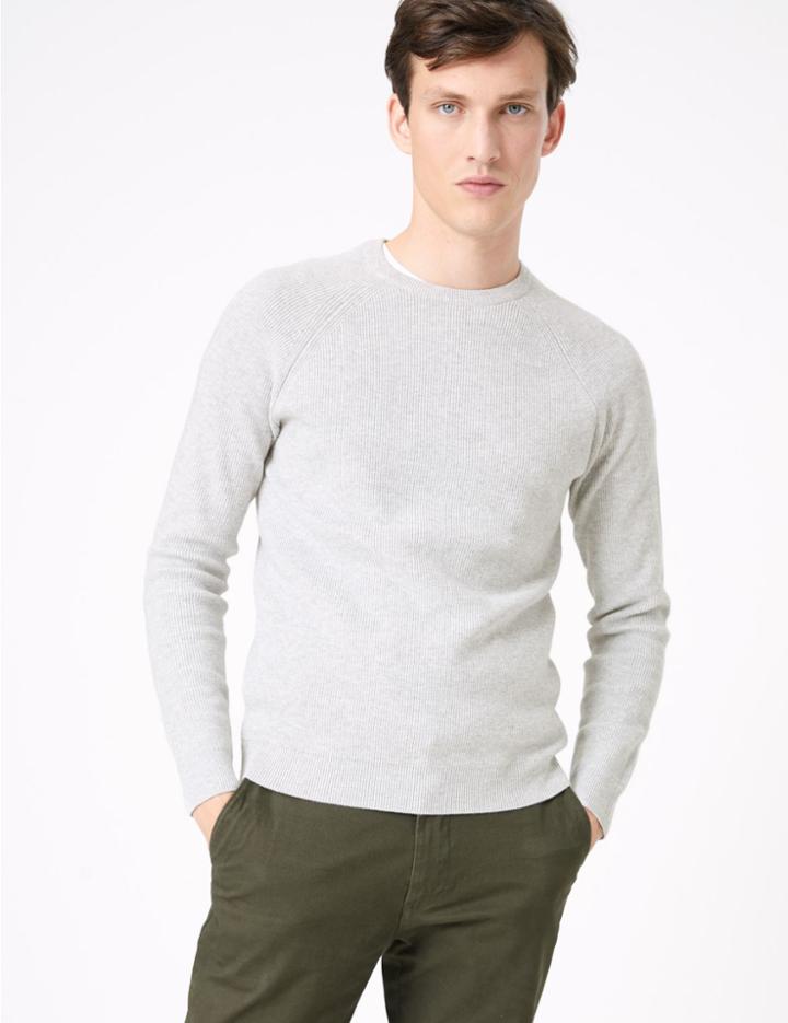 Marks & Spencer Cotton Blend Crew Neck Raglan Jumper Silver