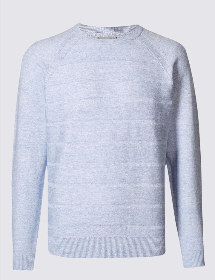 Marks & Spencer Cotton Rich Striped Jumper Ice Blue