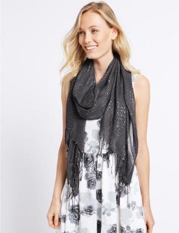 Marks & Spencer Sequin Striped Scarf Charcoal