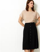 Marks & Spencer Linen Rich Fit & Flare Midi Skirt Black