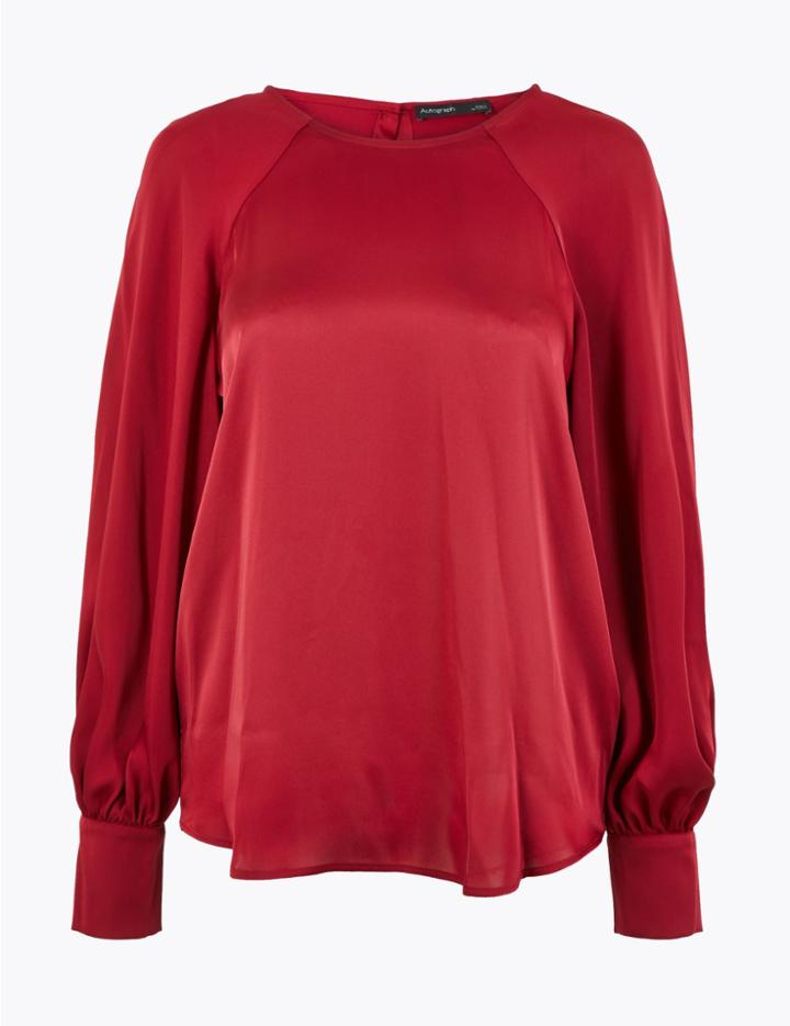 Marks & Spencer Satin Relaxed Fit Shell Top Morello Cherry