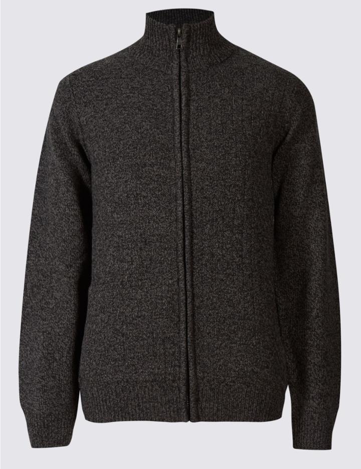 Marks & Spencer Textured Zipped Through Cardigan Grey