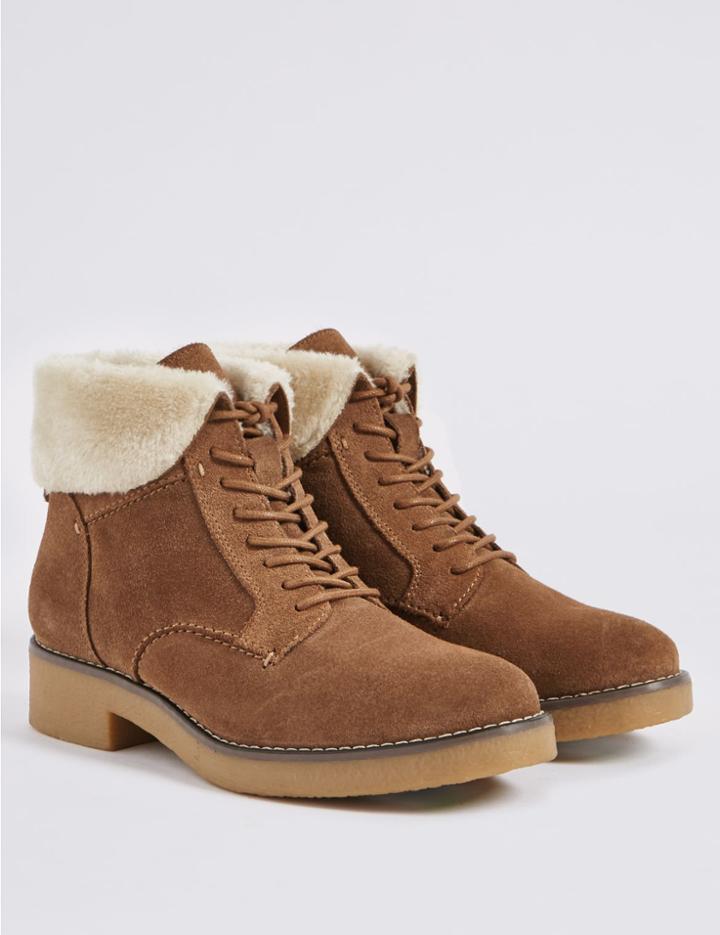 Marks & Spencer Wide Fit Leather Block Heel Ankle Boots Sand