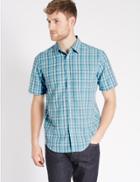 Marks & Spencer Model Blend Easy Care Shirt With Pocket Dark Teal