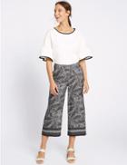 Marks & Spencer Leaf Print Cropped Wide Leg Trousers Ivory Mix