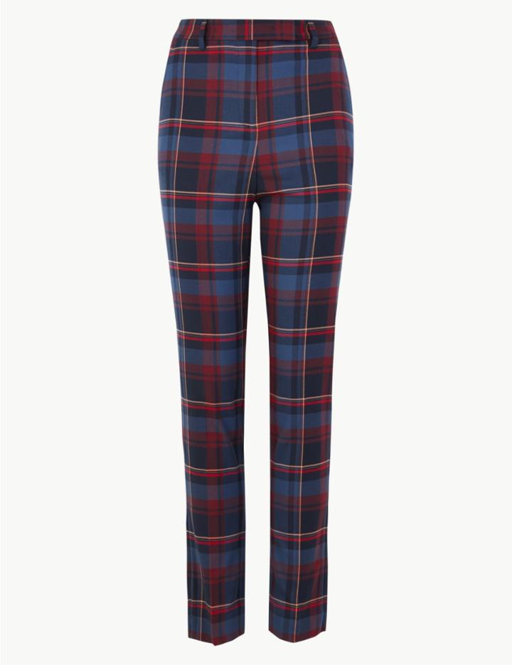 Marks & Spencer Tartan Check Slim Fit Trousers Navy Mix