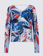 Marks & Spencer Printed V- Neck Jumper Blue Mix