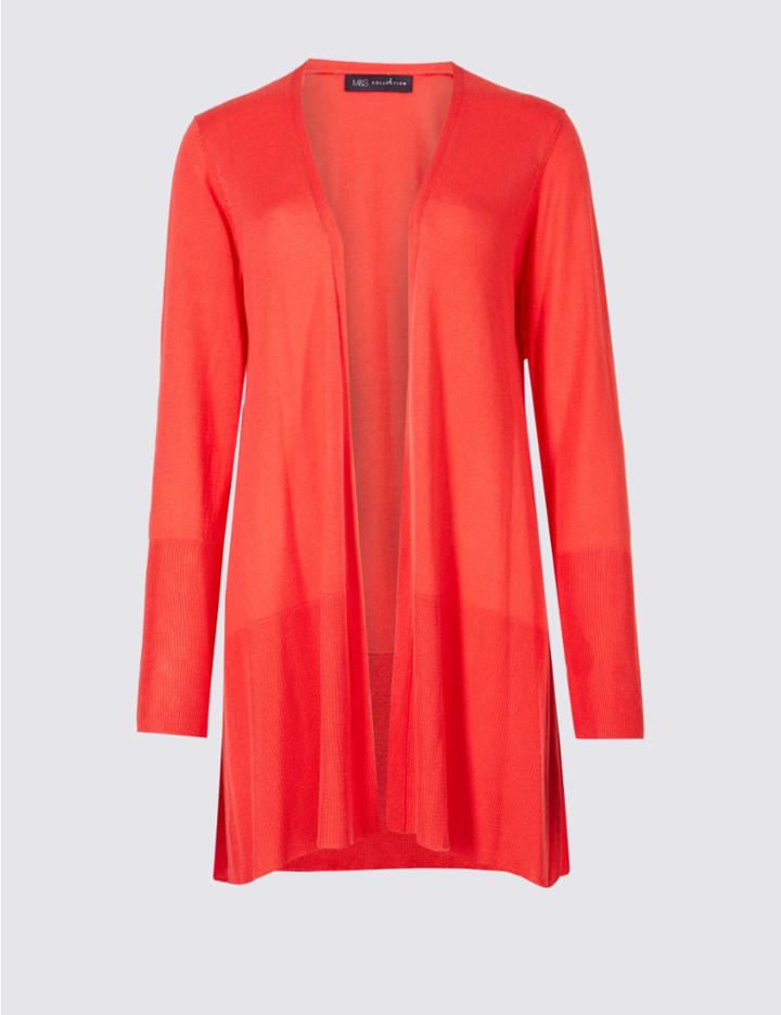 Marks & Spencer Open Front Ribbed Cardigan Flame