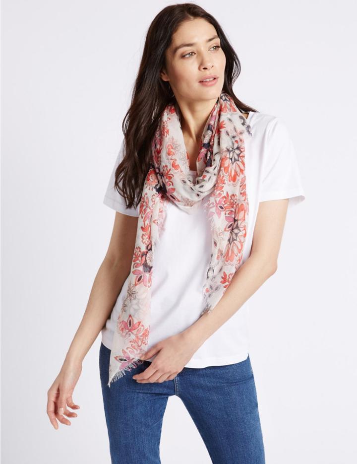 Marks & Spencer Nautical Tile Floral Print Scarf Cream Mix