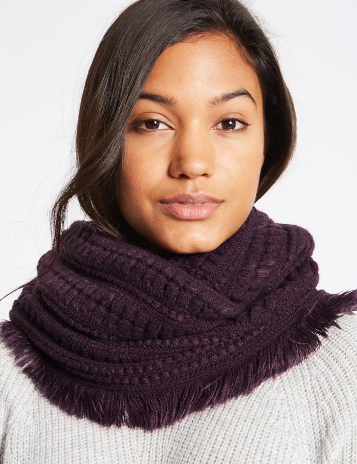 Marks & Spencer Textured Fringe Snood Scarf Dark Grape