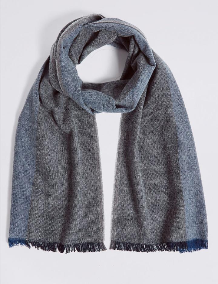 Marks & Spencer Pure Cotton Herringbone Scarf Navy Mix