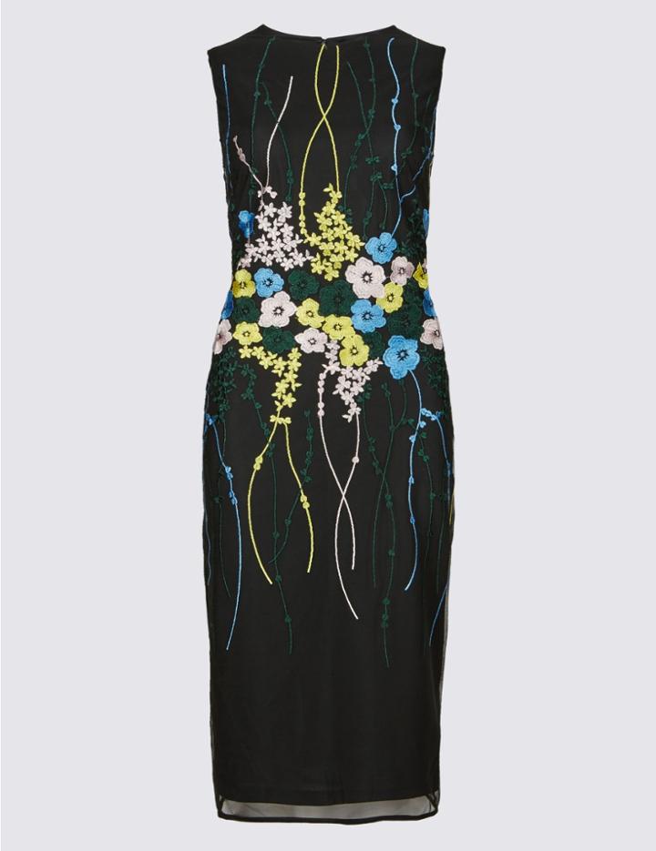 Marks & Spencer Embroidered Bodycon Midi Dress Black Mix
