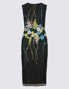 Marks & Spencer Embroidered Bodycon Midi Dress Black Mix