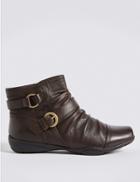 Marks & Spencer Leather Ruched Ankle Boots Chocolate