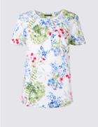 Marks & Spencer Pure Cotton Floral Print T-shirt Ivory Mix