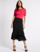 Marks & Spencer Crepe Ruffle A-line Midi Skirt Black