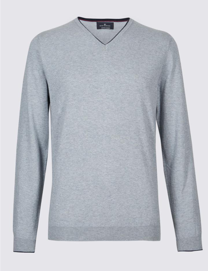 Marks & Spencer Cotton Cashmere Blend Jumper Grey Mix