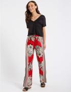 Marks & Spencer Floral Print Wide Leg Trousers Red Mix
