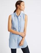 Marks & Spencer Linen Rich Longline Sleeveless Shirt Chambray