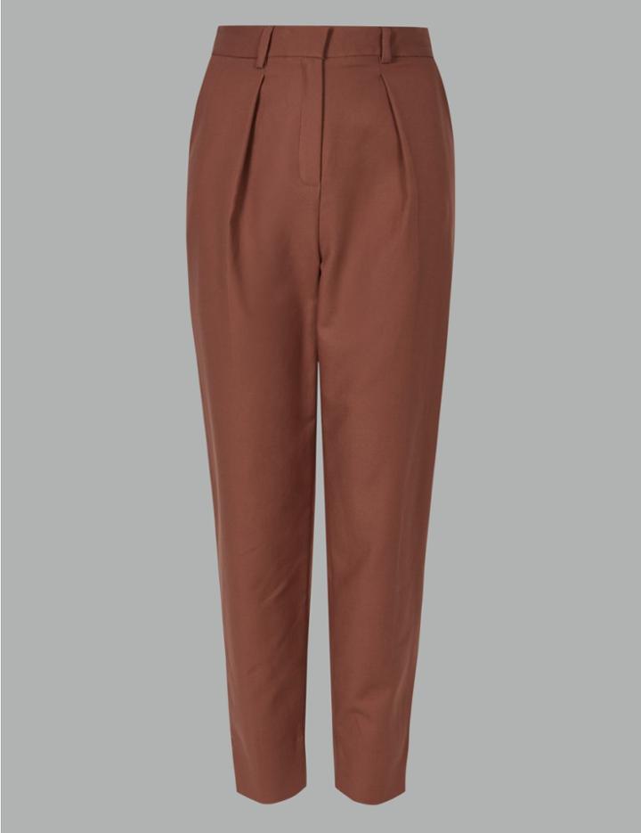 Marks & Spencer Cotton Rich Tapered Leg Peg Trousers Burnt Sienna