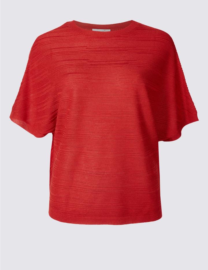 Marks & Spencer Batwing Round Neck Half Sleeve Jumper Red