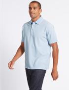 Marks & Spencer Cotton Rich Textured Polo Shirt Slate Blue