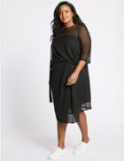 Marks & Spencer Plus Half Sleeve Mesh Bodycon Midi Dress Black