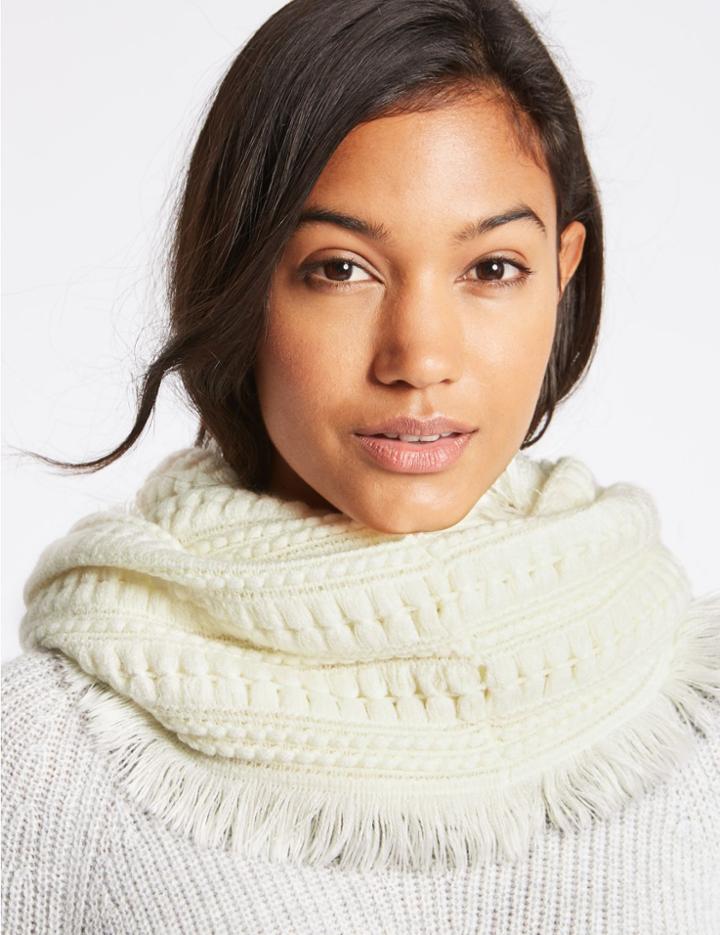 Marks & Spencer Textured Fringe Snood Scarf Cream