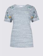 Marks & Spencer Cotton Rich Embroidered T-shirt Pale Blue Mix